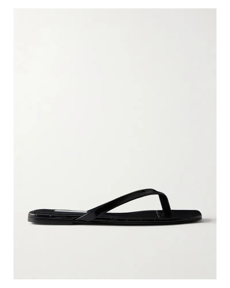 Totême Croc-effect Leather Flip Flops - Black Black