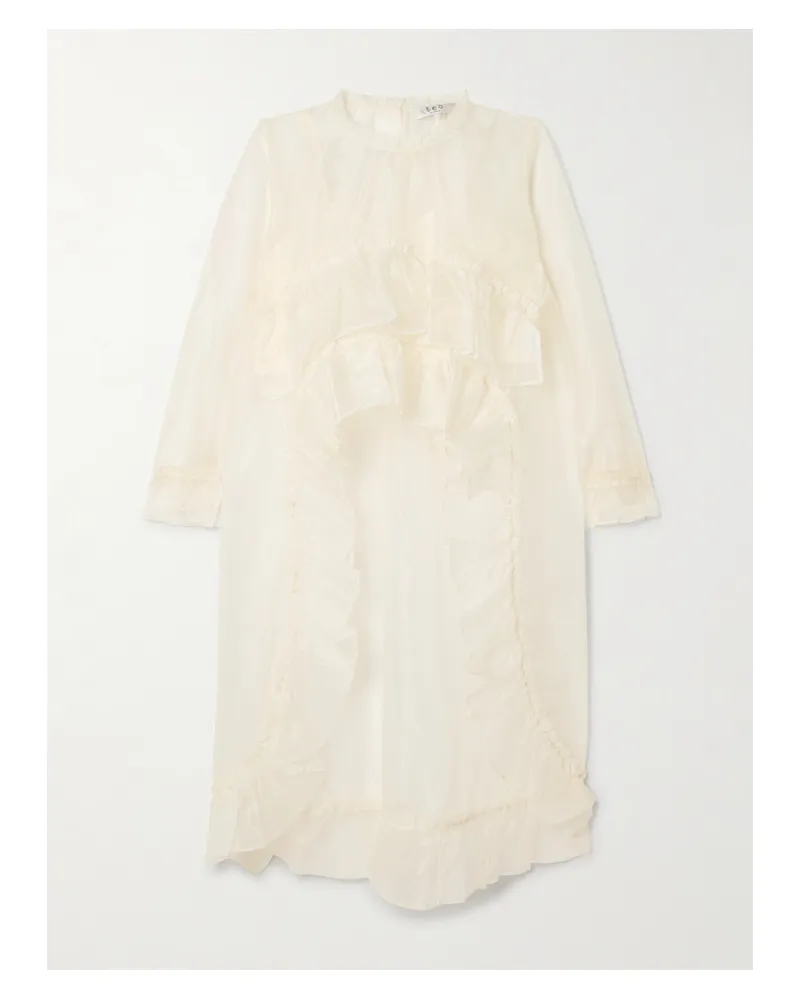 Sea Cornelia Asymmetric Ruffled Silk-organza Top - Cream Cream