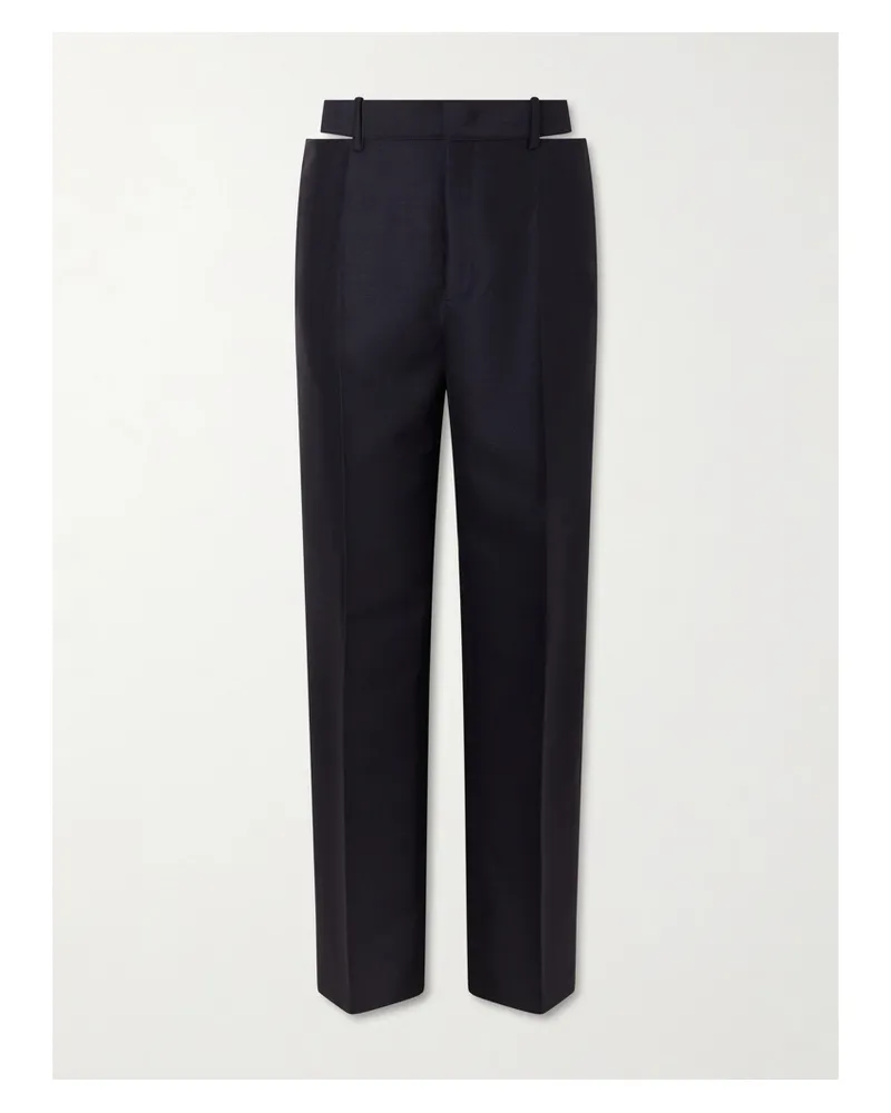 Jil Sander Cut-out Grain De Poudre Wool And Mohair-blend Straight-leg Pants - Blue Blue