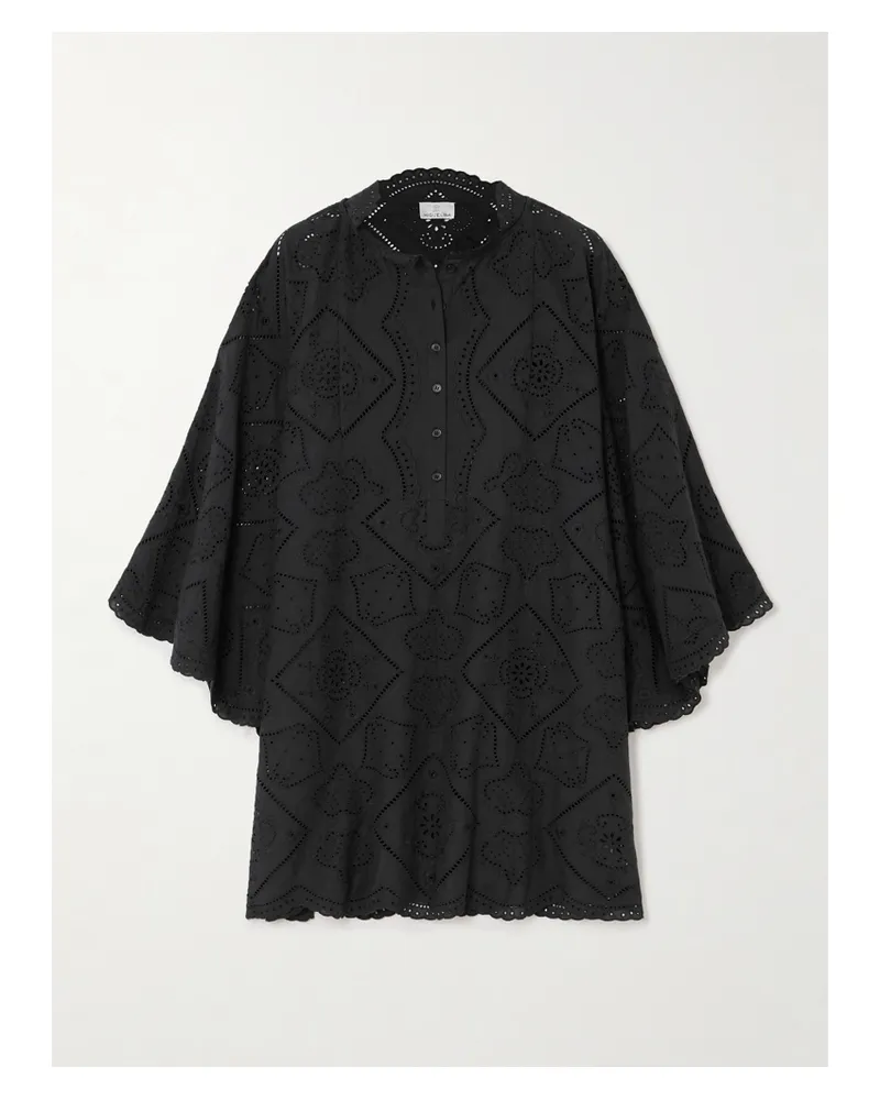 Miguelina Rowena Tunika Aus Baumwolle Mit Lochstickerei Und Wellenkanten - Schwarz Schwarz
