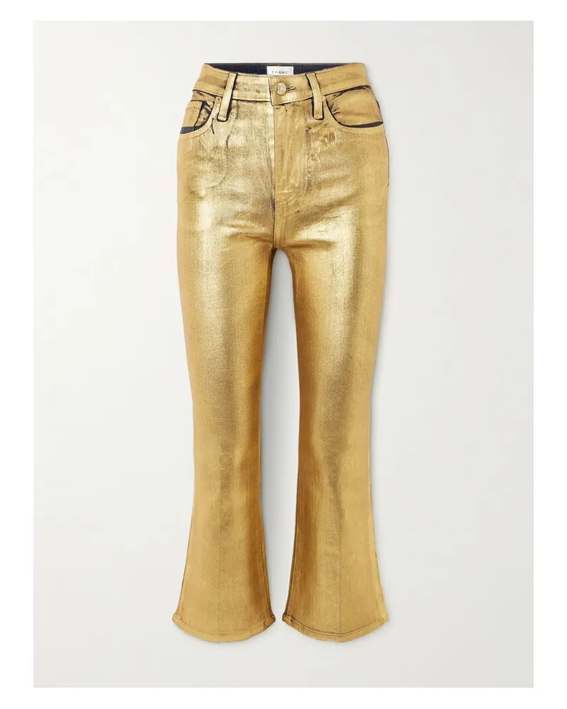 Frame Denim Le Crop Mini Verkürzte, Hoch Sitzende Bootcut-jeans Aus Beschichtetem Denim In Metallic-optik - Gold Gold