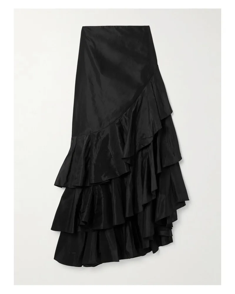 Johanna Ortiz Spirit Of Exploration Asymmetrischer Maxirock Aus Seide Mit Rüschen - Schwarz Schwarz
