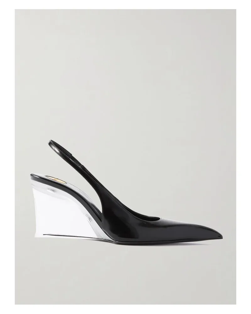 Saint Laurent Miller Slingback-pumps Aus Lackleder Mit Keilabsatz - Schwarz Schwarz