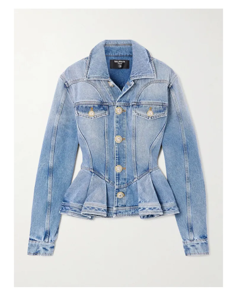 Balmain Jeansjacke Mit Falten Und Schößchen - Blau Blau