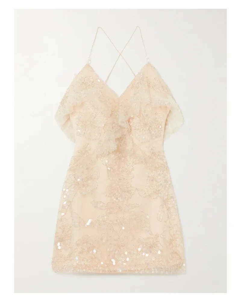 Aje. Iridescence Minikleid Aus Tüll Mit Rüschen Und Zierperlen - Creme Creme