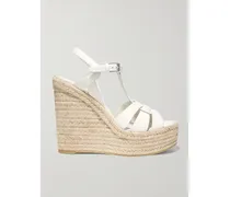 Tribute Espadrille-wedges Aus Leder In Flechtoptik - Weiß