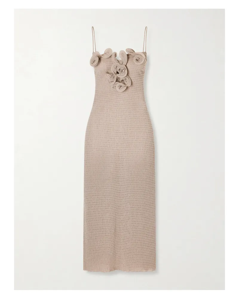 Magda Butrym Embellished Textured Woven Midi Dress - Brown Brown