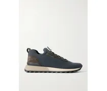 Sneakers Aus Einer Wollmischung Mit Velourslederbesätzen Und Zierperlen - Blau