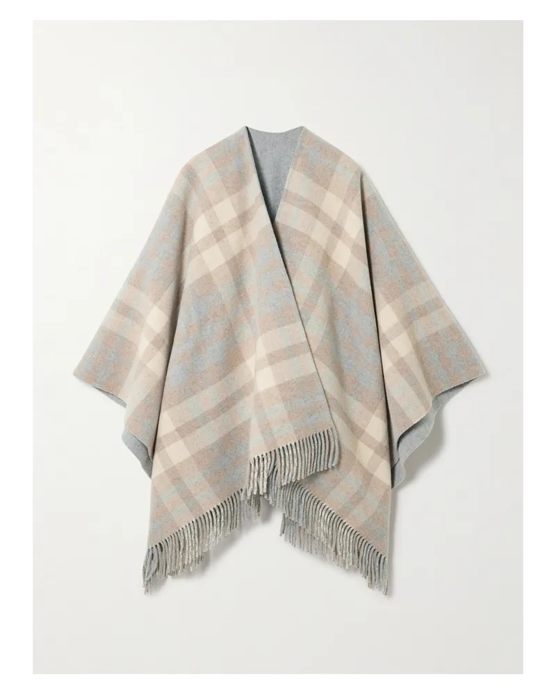 Johnstons of Elgin Reversible Fringed Checked Wool Cape - Neutrals Neutrals