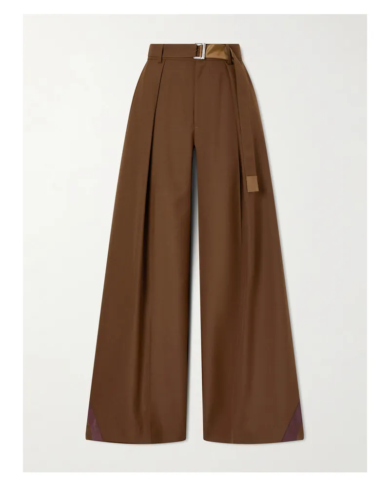 Sacai Hose Mit Weitem Bein Aus Crêpe Mit Falten Und Gürtel - Braun Braun