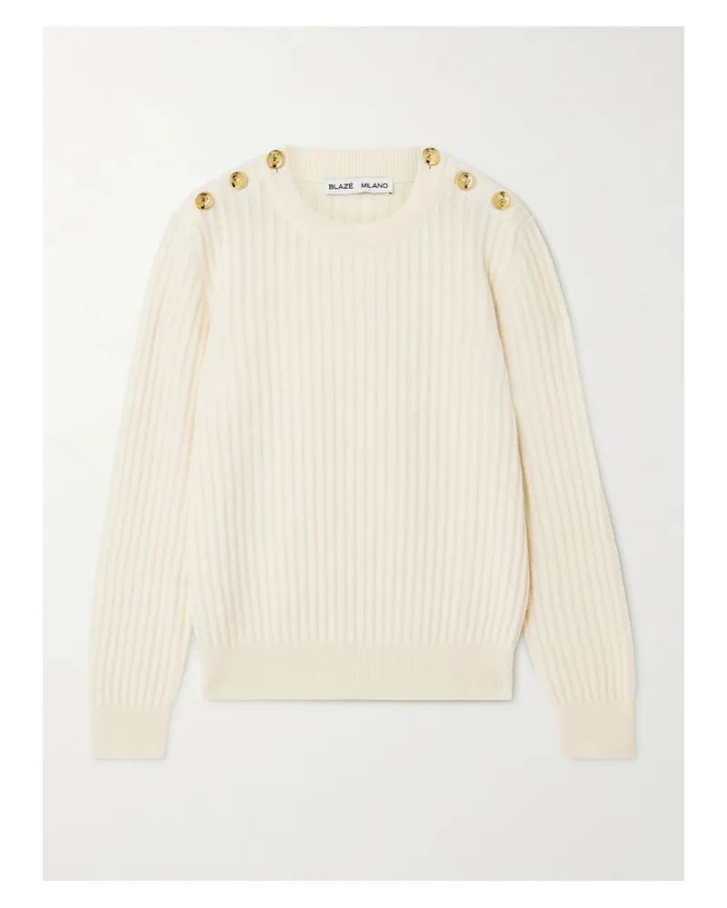 Blazé Milano Highland Zopfstrickpullover Aus Einer Woll-kaschmirmischung Mit Knöpfen - Weiß Weiß
