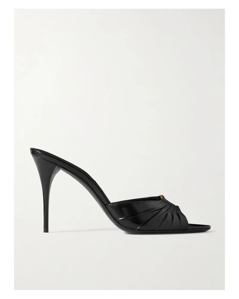 Saint Laurent Babylone Mules Aus Glanzleder Mit Raffungen Und Verzierung - Schwarz Schwarz