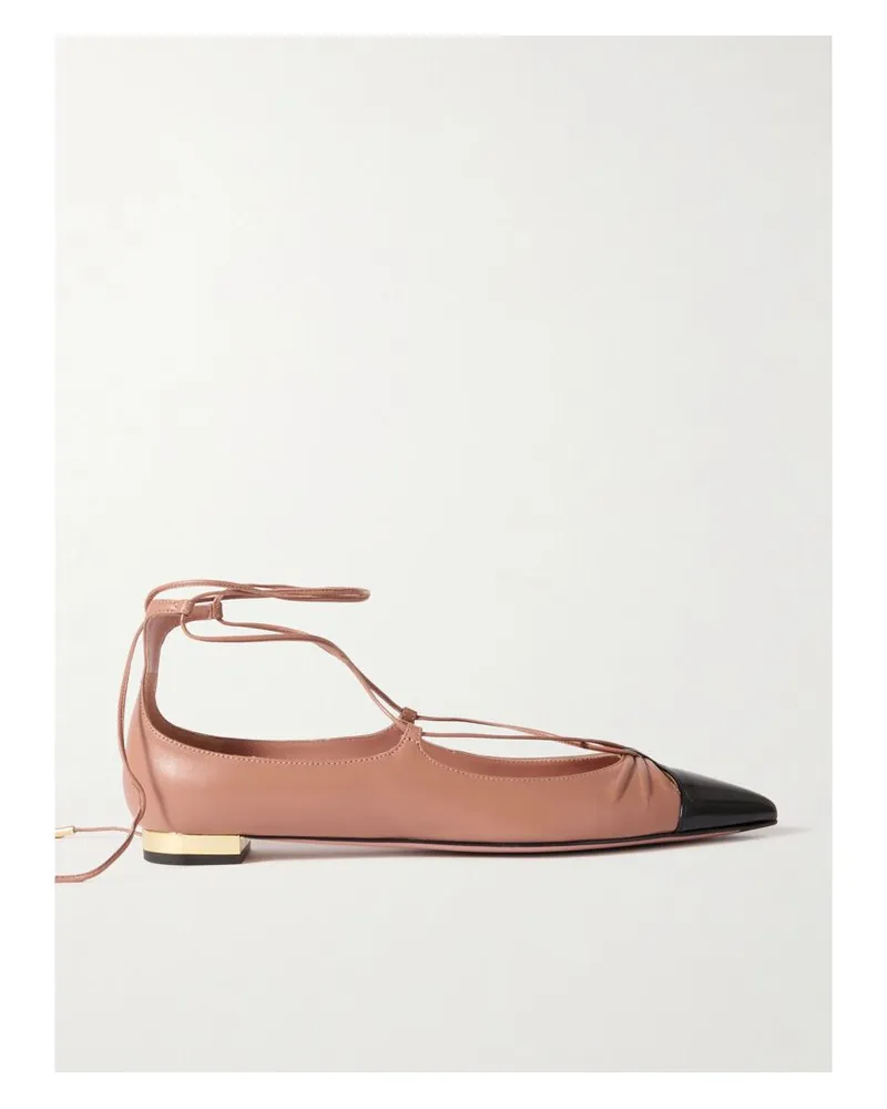Aquazzura Gabi Flache Schuhe Mit Spitzer Kappe Aus Glanzleder Zum Binden - Pink Pink