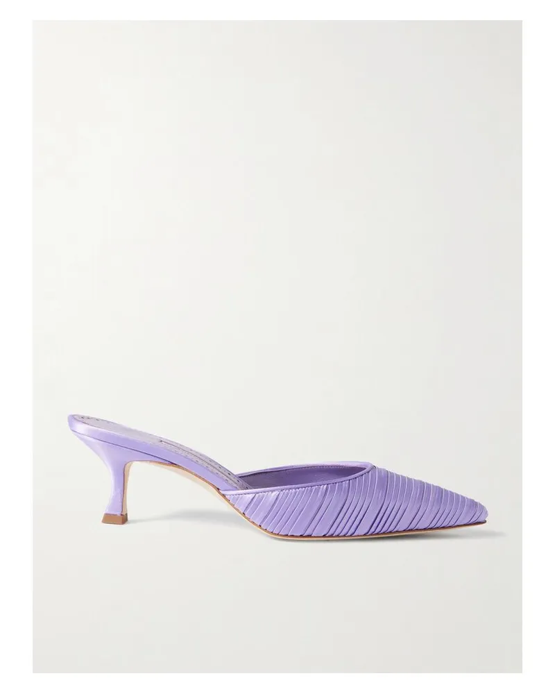 Manolo Blahnik Carolyne 50 Mules Aus Satin Mit Falten Und Lederbesätzen - Lila Lila
