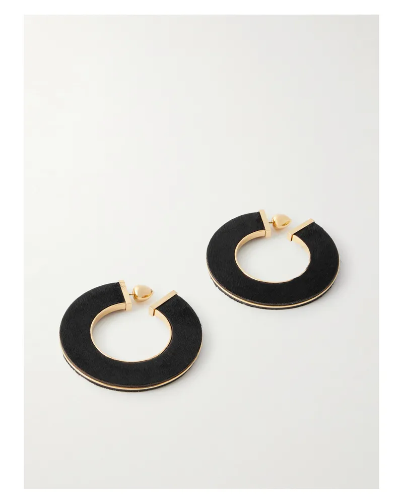 Alaïa Gold-tone Calf Hair Hoop Earrings - Brown Brown