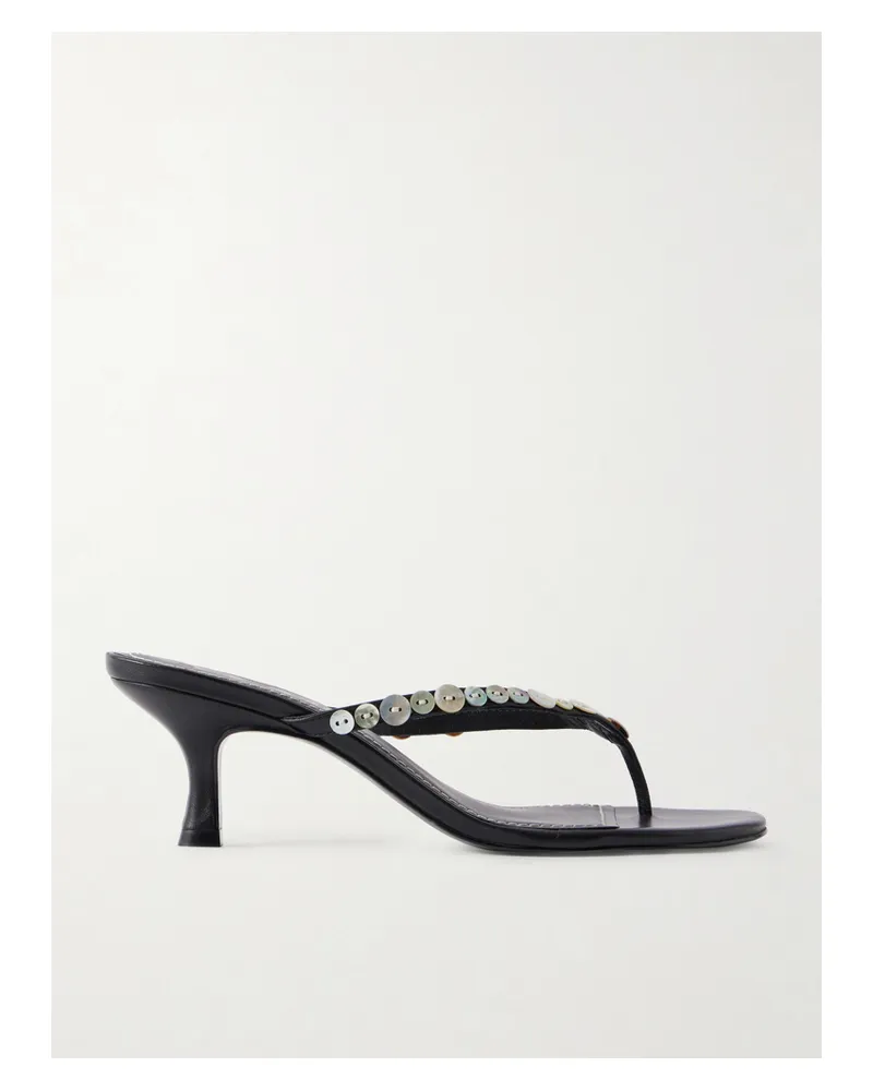 STAUD Freja Button-embellished Leather Sandals - Black Black