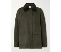 Oversized Corduroy-trimmed Waxed Organic Cotton Jacket - Green