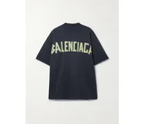 Oversized-t-shirt Aus Baumwoll-jersey In Distressed-optik Mit Prints - Schwarz
