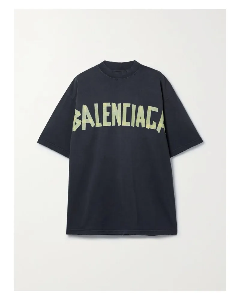 Balenciaga Oversized-t-shirt Aus Baumwoll-jersey In Distressed-optik Mit Prints - Schwarz Schwarz