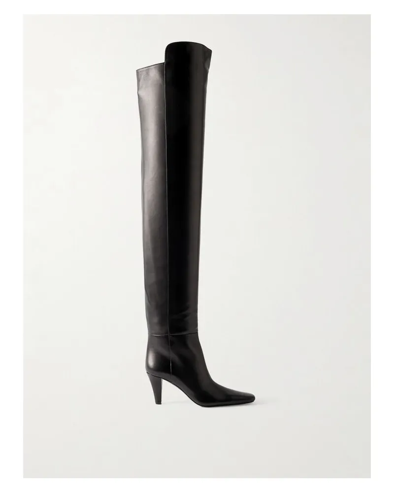 Saint Laurent Jill Overknees Aus Leder - Schwarz Schwarz