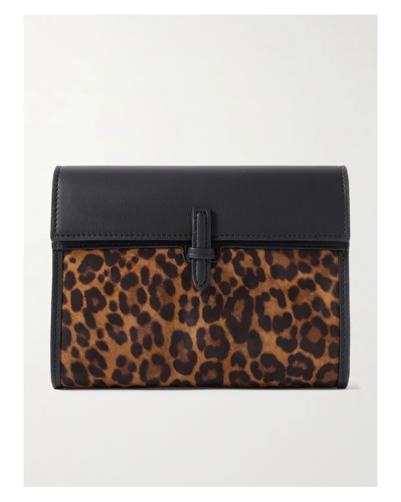 Hunting Season Leopard-print Suede And Leather Clutch - Animal print Animal