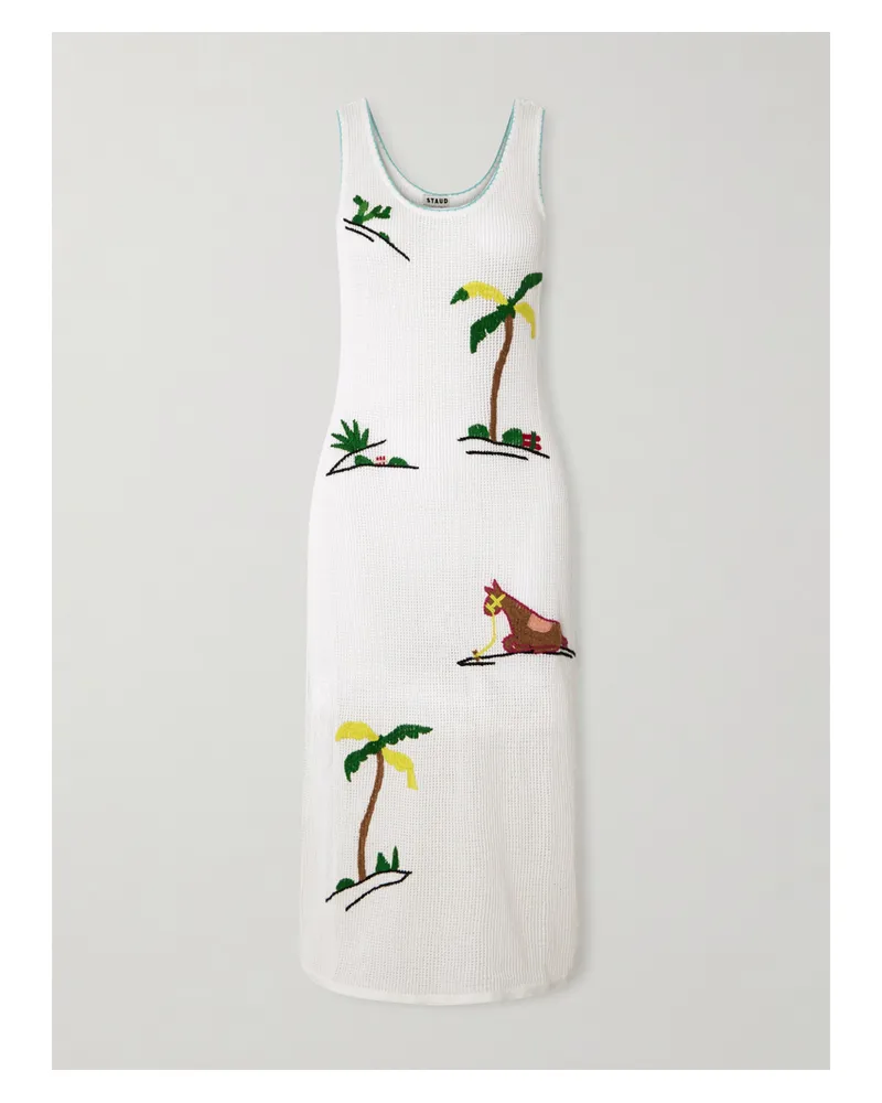 STAUD Luma Midikleid Aus Baumwolle In Lochstrick Mit Stickereien - Weiß Weiß