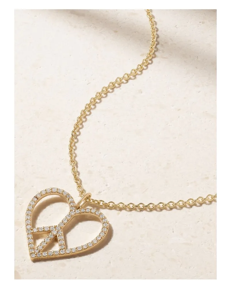 Sydney Evan Peace Heart Xl Kette Aus 14 Karat Gold Mit Diamanten Gold