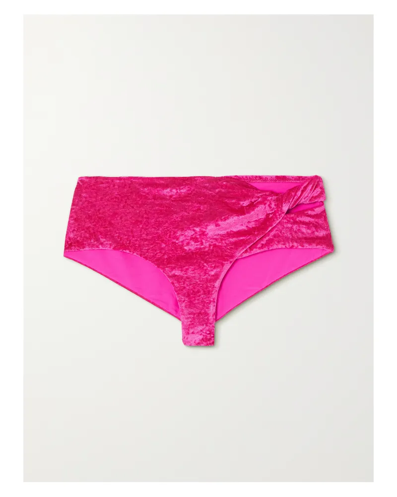 Versace Twisted Bikini-höschen Aus Stretch-samt - Pink Pink
