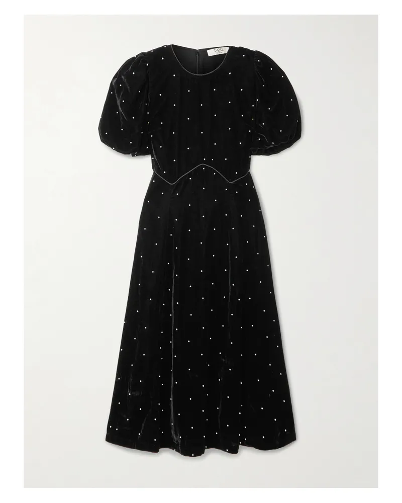 Sea Alberta Midikleid Aus Samt Mit Kunstperlen - Schwarz Schwarz