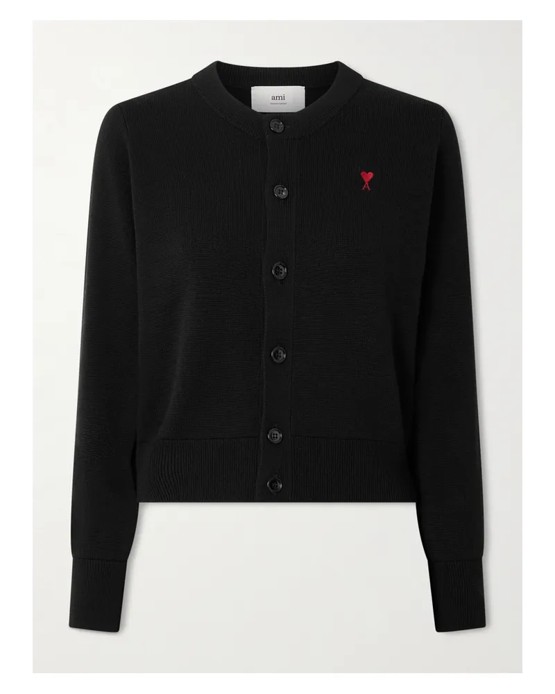 AMI Paris Embroidered Wool Cardigan - Black Black