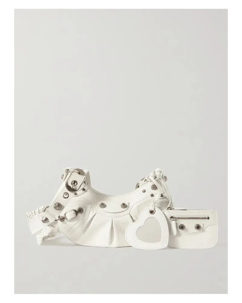 Balenciaga Le Cagole Xs Studded Crinkled-leather Shoulder Bag - White White