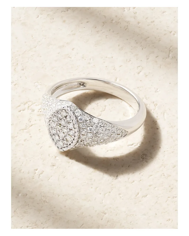 Yvonne Léon Baby Chevalière Marquise 9-karat White Gold Diamond Signet Ring - Silver Silver