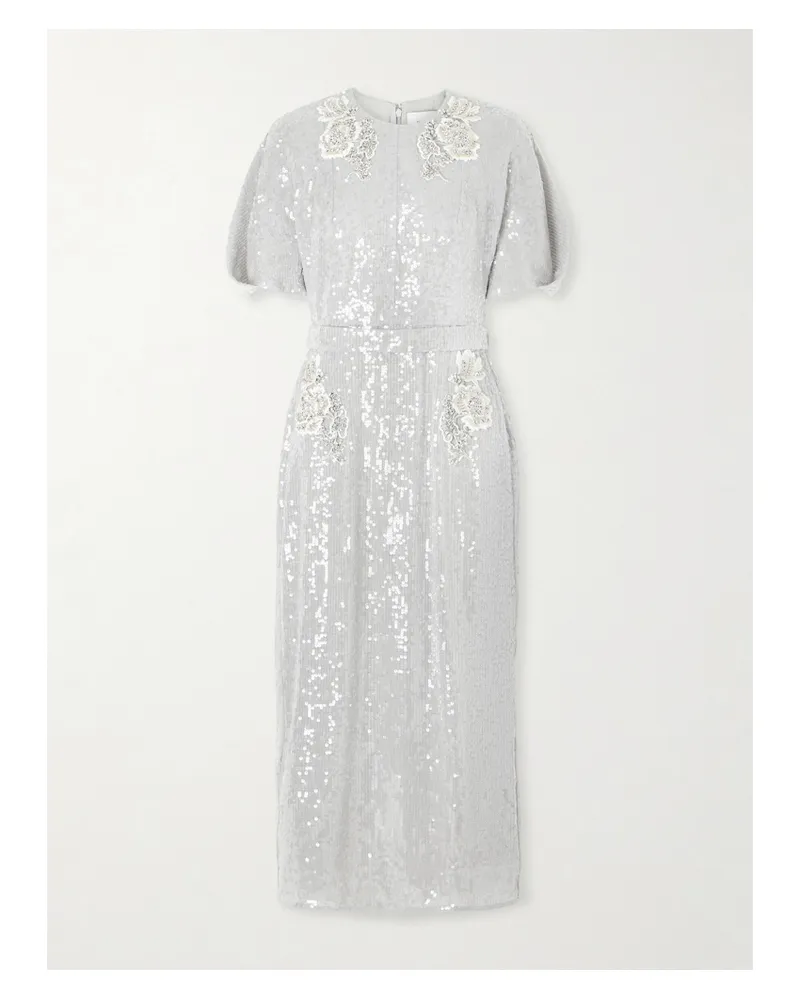 Erdem Embellished Sequined Chiffon Midi Dress - Silver Silver