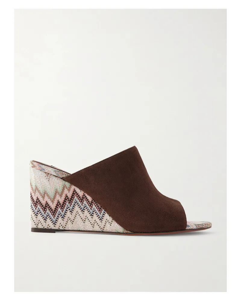 Missoni Mabel Striped Suede Wedge Mules - Black Black