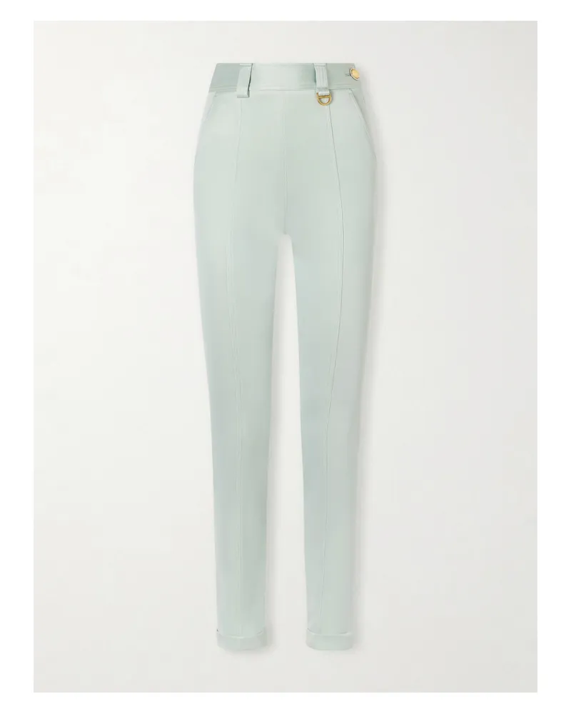 Chloé Cropped Satin-trimmed Stretch-jersey Leggings - Blue Blue