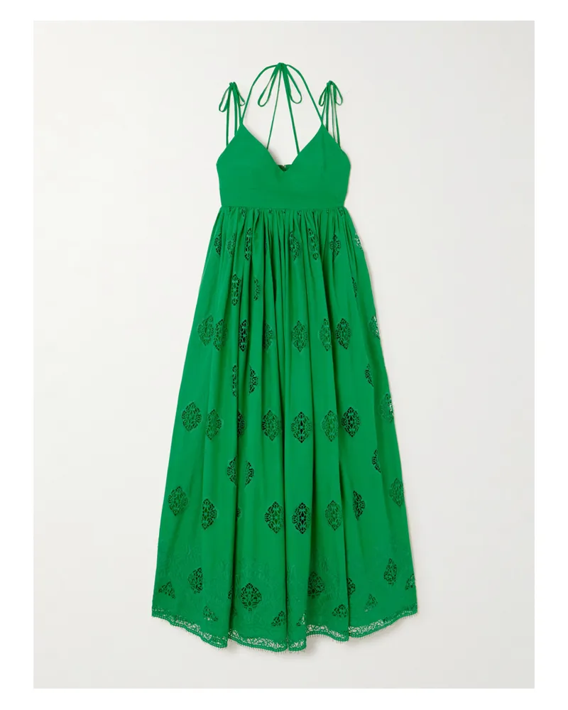 Erdem Maxikleid Aus Einer Baumwollmischung Mit Guipure-spitzeneinsätzen - Grün Grün
