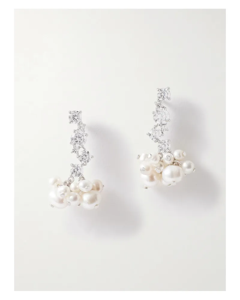 Completedworks Rhodium-plated Recycled Silver Pearl And Crystal Earrings - White White
