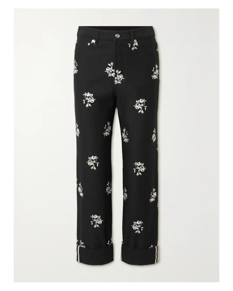 Erdem Nathaniel Hoch Sitzende Jeans Mit Geradem Bein Und Stickereien - Schwarz Schwarz