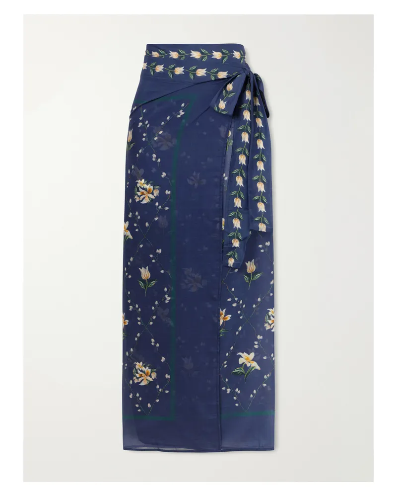 AGUA BENDITA Floral Print Wrap Cotton And Silk-blend Coverup - Blue Blue