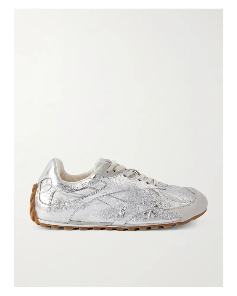 Bottega Veneta Orbit Sneakers Aus Metallic-leder In Knitteroptik Mit Velourslederbesätzen - Silber Silber