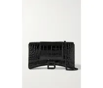 Hourglass Croc-effect Leather Shoulder Bag - Black