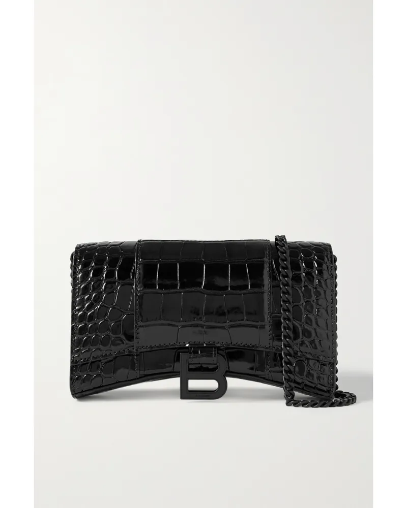Balenciaga Hourglass Croc-effect Leather Shoulder Bag - Black Black