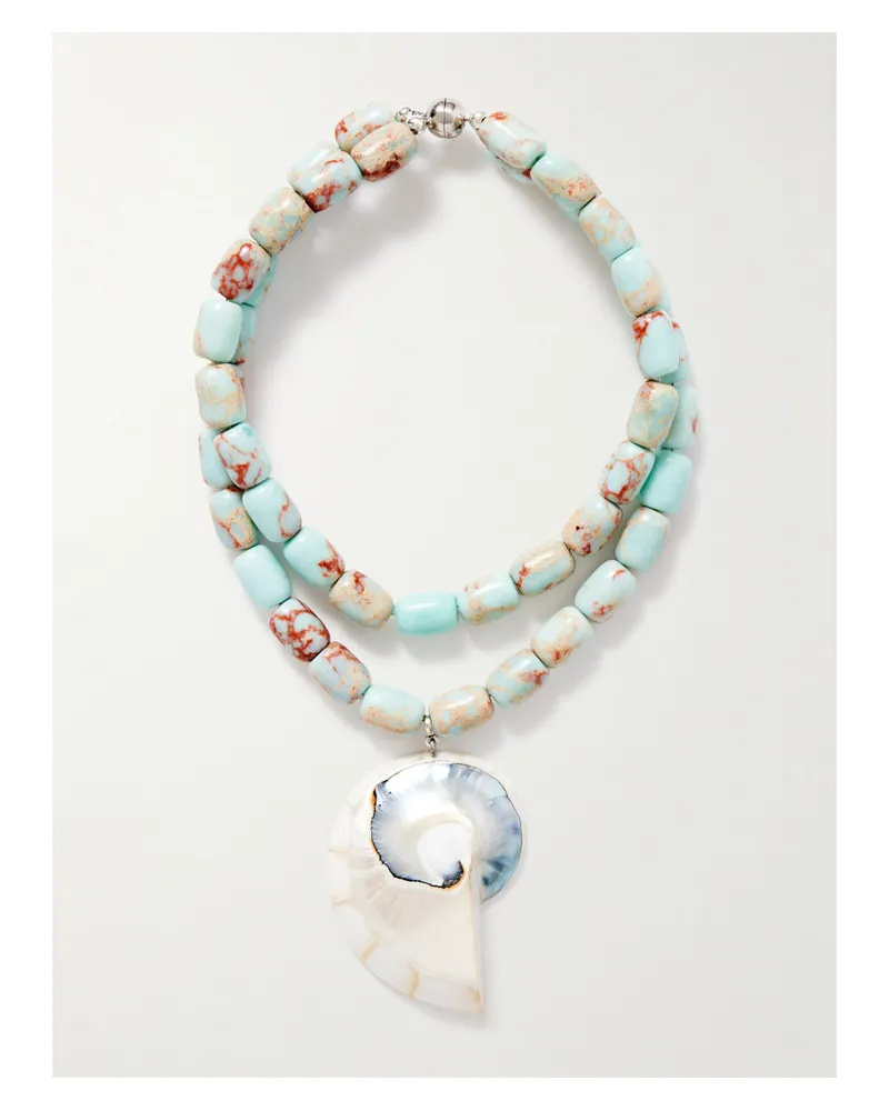 JULIETTA Nautilus Rhodium-plated, Resin, Agate And Shell Necklace - Blue Blue