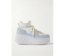 Nama Leather-trimmed Embroidered Suede And Mesh Platform Sneakers - White