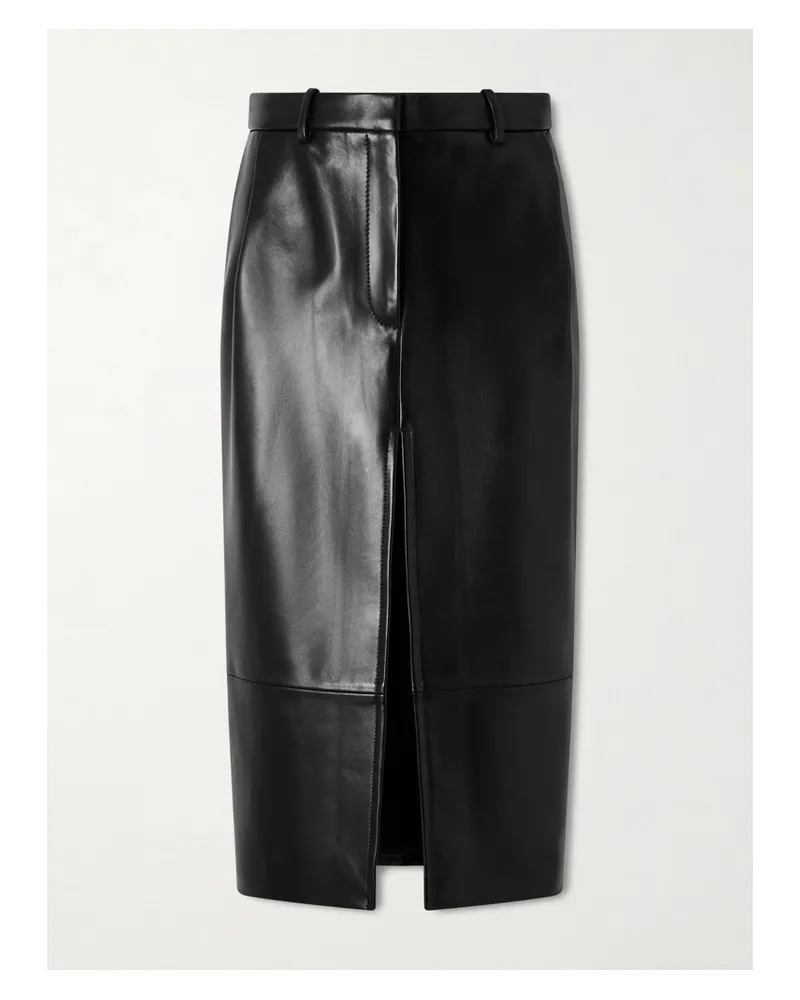 KHAITE Anden Paneled Leather Midi Skirt - Black Black