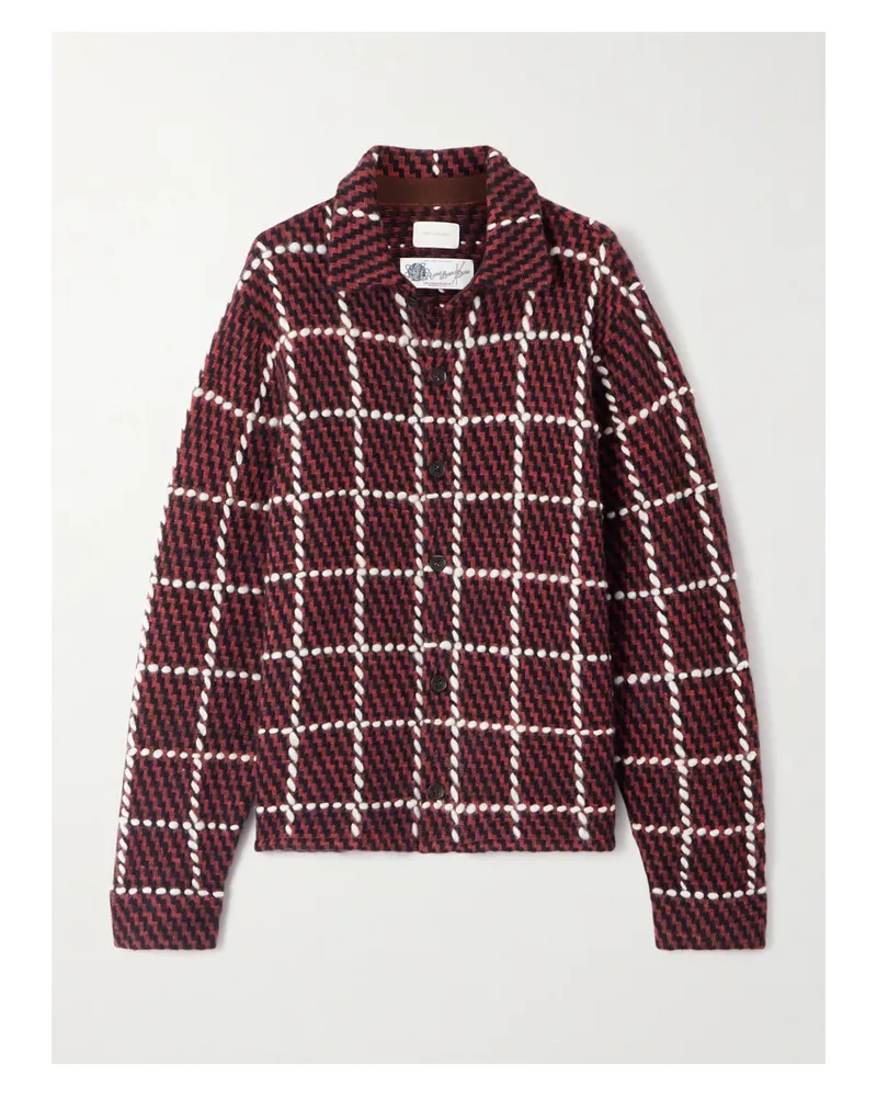 Aimé Leon Dore Embroidered Checked Merino Wool-blend Cardigan - Blue Blue