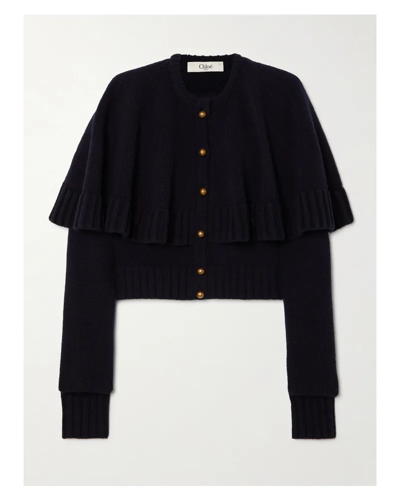 Chloé Cardigan Aus Einer Gerippten Woll-kaschmirmischung - Blau Blau