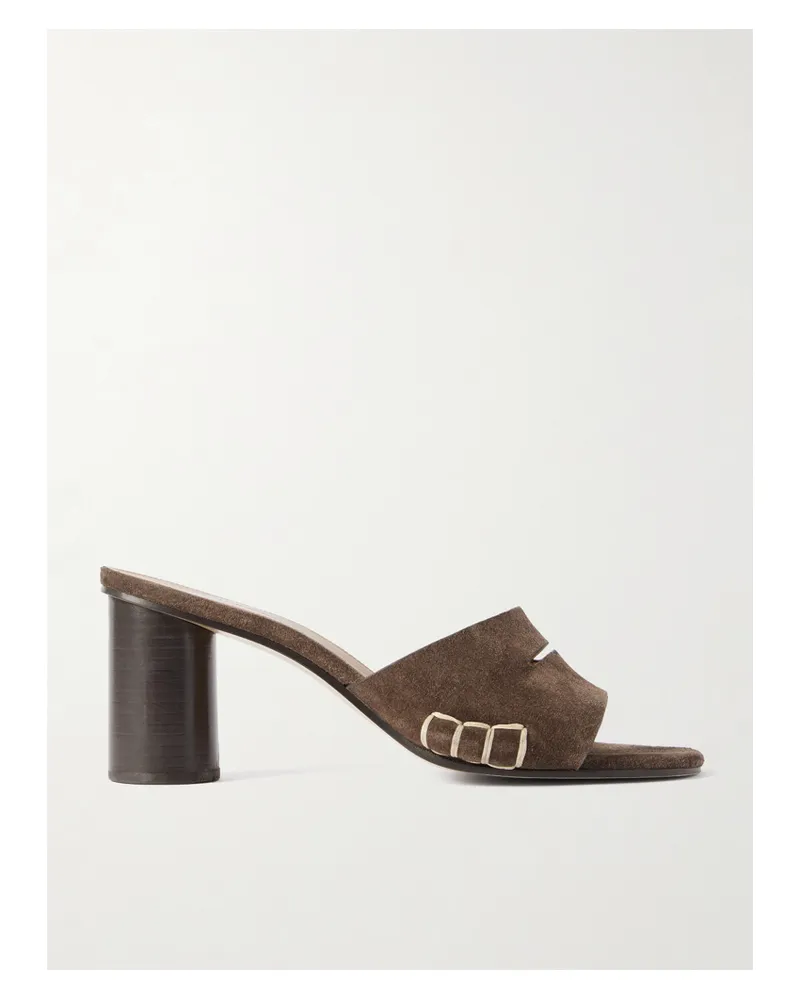 J.W.Anderson Loafer Whipstitched Suede Mules - Brown Brown
