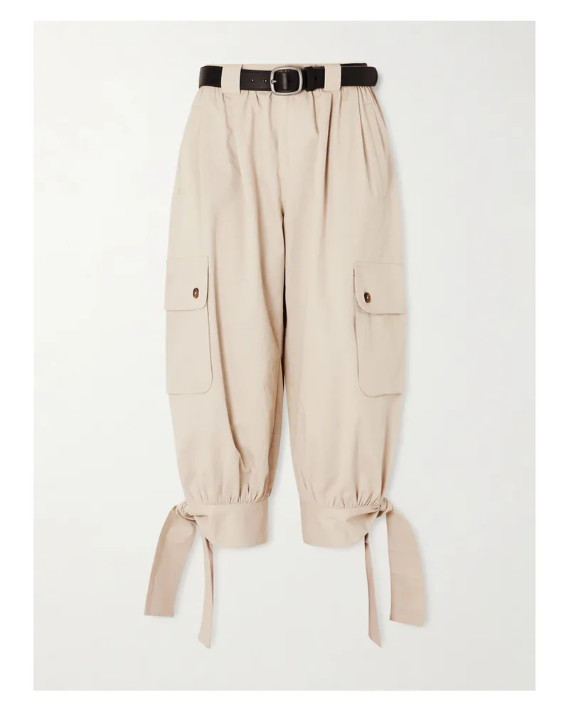 Sea Miles Cropped Belted Cotton Tapered Pants - Neutrals Neutrals