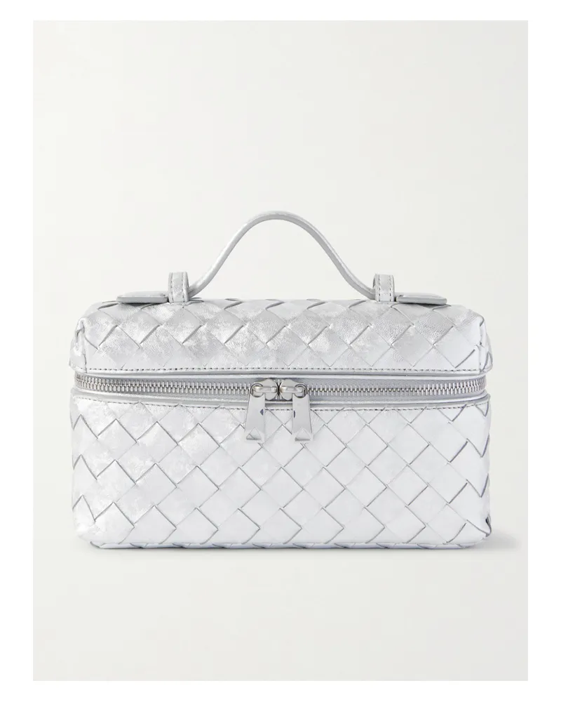 Bottega Veneta Bang Bang Vanity Intrecciato Distressed Metallic Leather Shoulder Bag - Silver Silver
